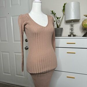 Tan Ribbed Bodycon Dress